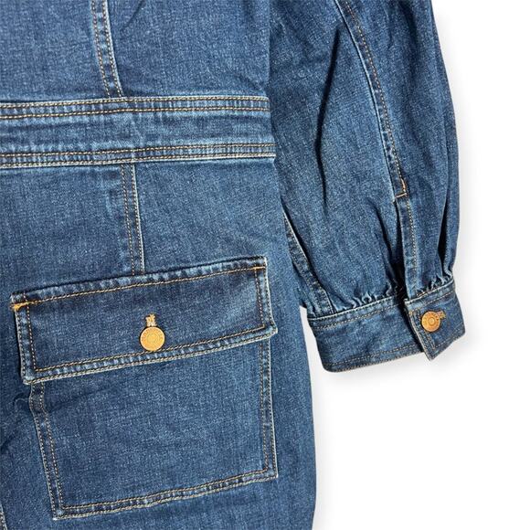 Madewell Denim Long Sleeve Jumpsuit SIZE 8 Indigo Coveralls Cropped CUTOFF HEM - Picture 15 of 15